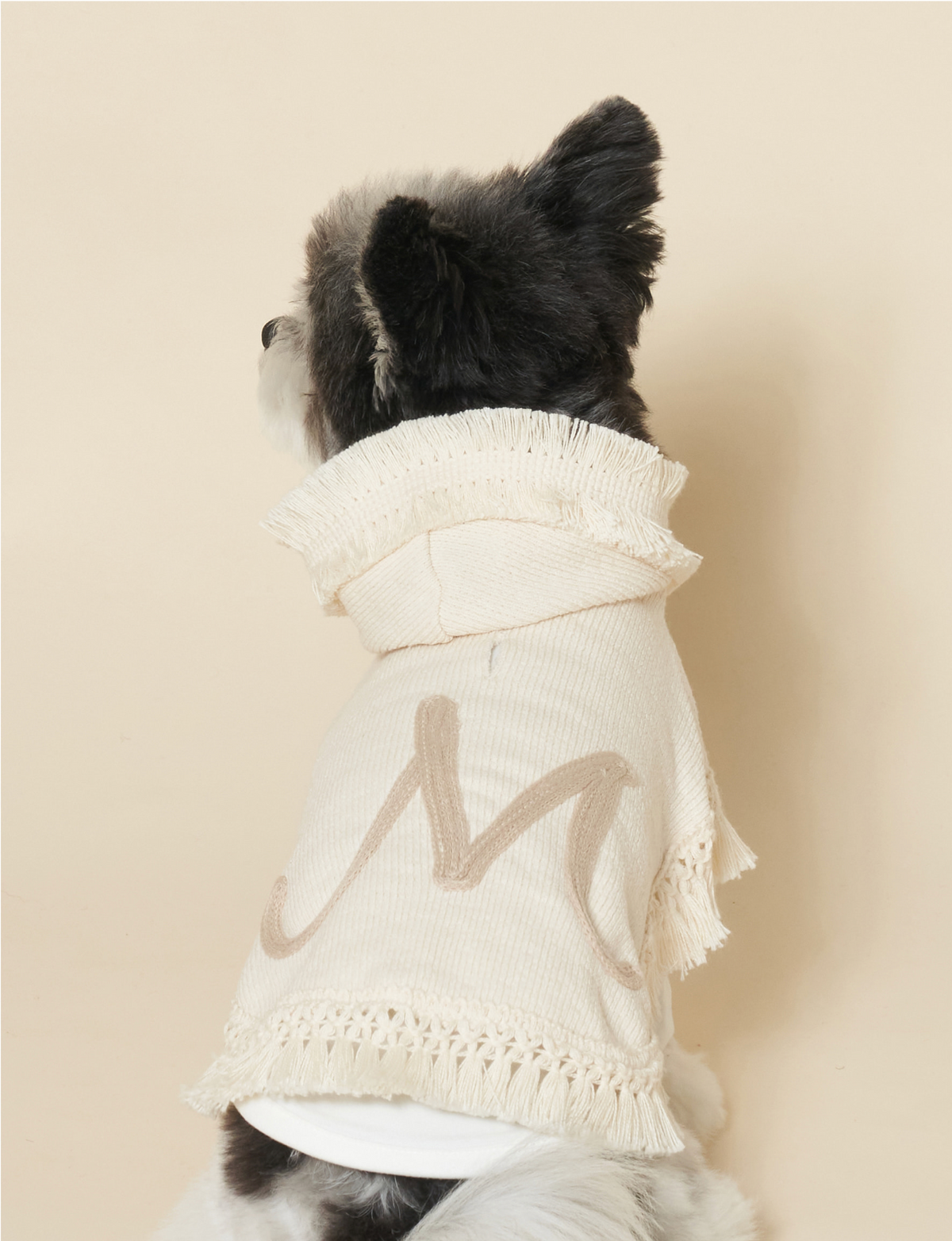 Knit poncho (Beige)