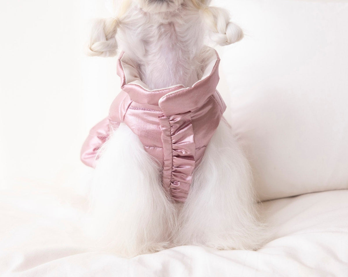 Shiny frill puffer jacket (Pink)